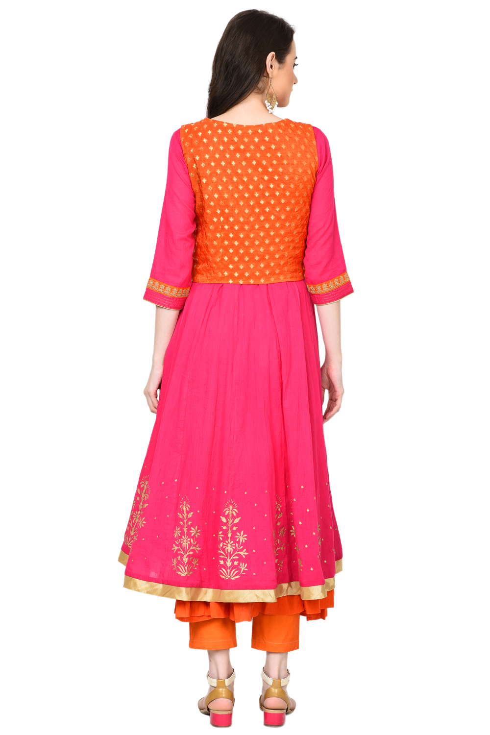 Pink Kalidar Viscose Kurta image number 3